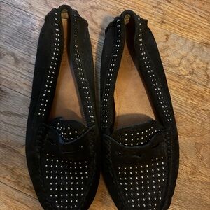 Coach Womens Nixie Studded Black Suede Driving Moccasins Loafers Black Size 7.5